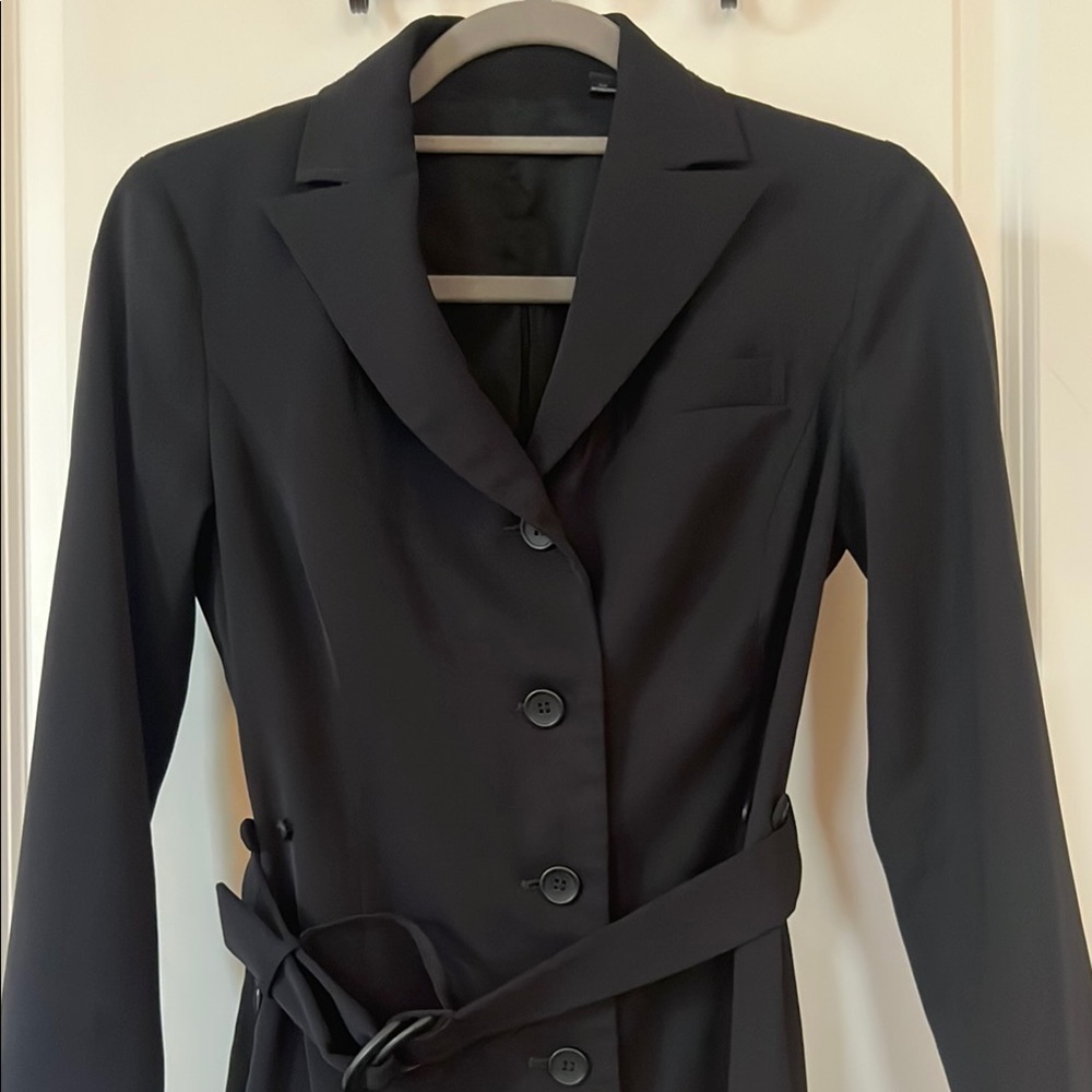 Black Long Sleeve Button Front Shirt Dress with Notched Collar - Picture 2 of 5